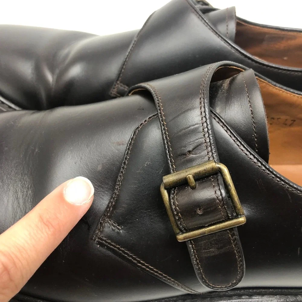 J.Crew Monk Strap Mens 11 Dark Brown Leather Lug Sole Goodyear Welted